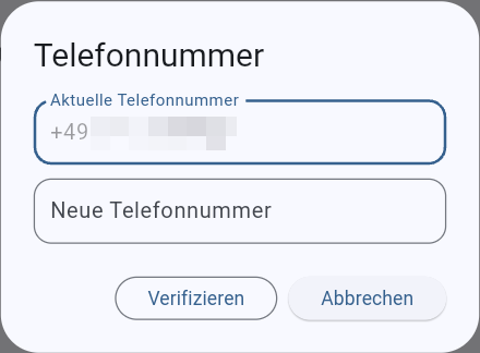Dialog, um die Telefonnummer einzugeben zu ändern